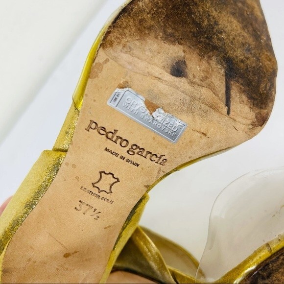 PEDRO GARCIA Retro Gold Metallic Jewel Glitter Peep Toe D'Orsay Heels Shoes 7.5 - Picture 13 of 16